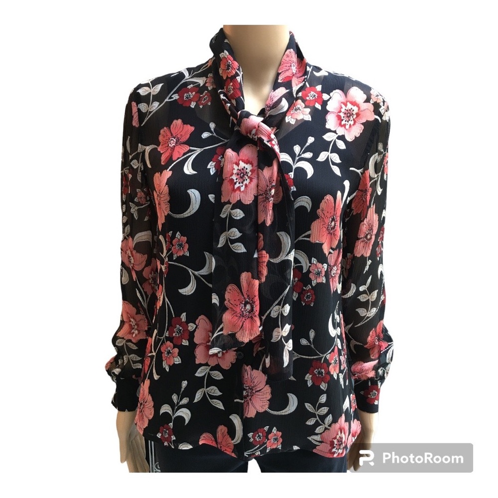 NWOT Talbots Two Piece Floral Silk Blouse and Black Camisole in 4P